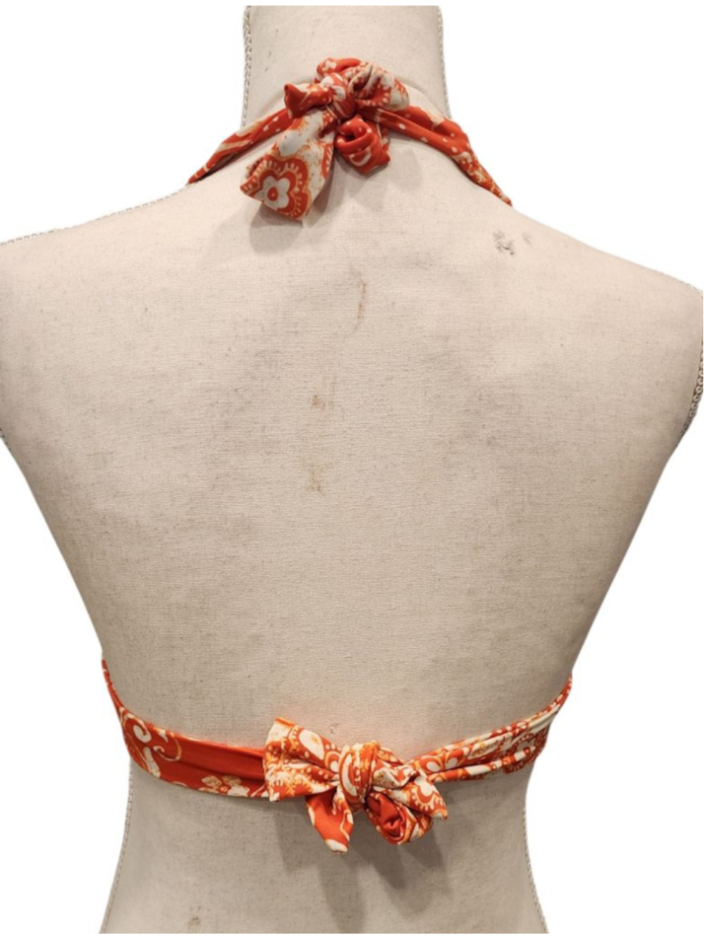 Pool Party Orange Floral Halter Bikini Set Womens XS Triangle Top Cheeky Bottoms - Picture 5 of 12